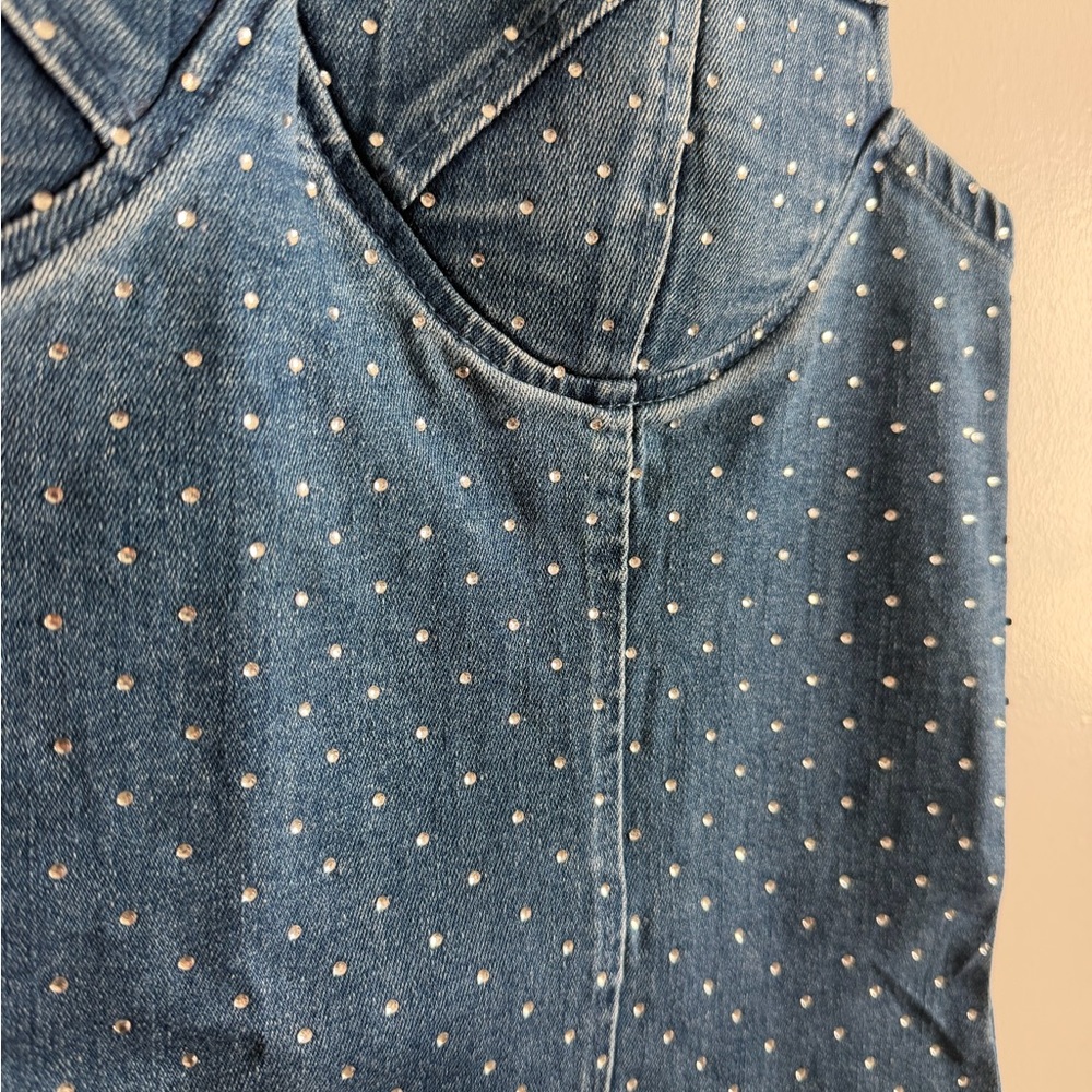 Denim Rhinestone Bustier Mini Dress - Picture 2 of 3